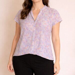 LL Bean Abstract Print Short Sleeve Cotton Top Size XS